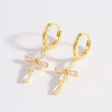 925 Sterling Silver Zircon Cross Earrings - Trendsi - Flyclothing LLC