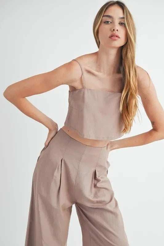 MABLE Linen Mix Crop Cami and Wide Leg Pants Set - Trendsi - Flyclothing LLC
