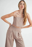 MABLE Linen Mix Crop Cami and Wide Leg Pants Set - Trendsi