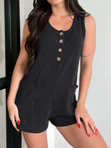 Button Detail Wide Strap Romper - Trendsi - Flyclothing LLC