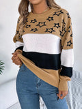 Star Contrast Round Neck Sweater - Trendsi