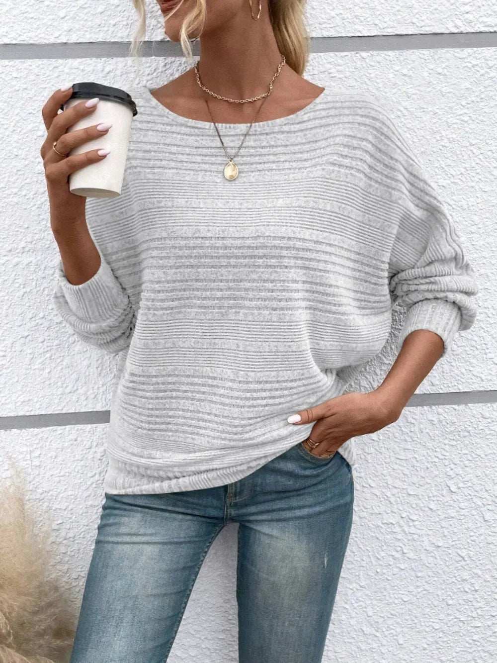 Full Size Round Neck Long Sleeve Top - Trendsi - Flyclothing LLC