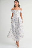 MABLE Floral Printed Off Shoulder Maxi Dress - Trendsi