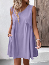 Ivy Lane Ruched V-Neck Sleeveless Mini Dress - Trendsi - Flyclothing LLC