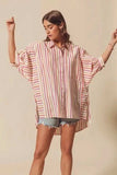 SO ME Multicolored Stripe Button Down Shirt - Trendsi - Flyclothing LLC