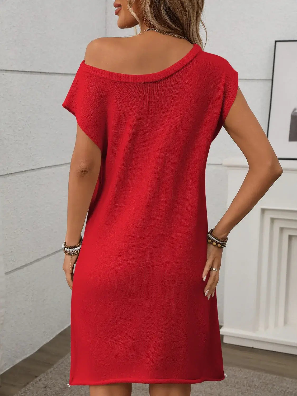 One Shoulder Mini Sweater Dress - Trendsi - Flyclothing LLC