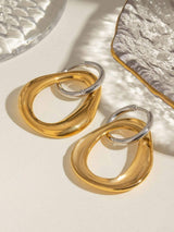 18K Gold-Plated Stainless Steel Contrast Asymmetrical Earrings - Trendsi - Flyclothing LLC
