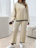 Round Neck Dropped Shoulder Top and Pants Sweater Set - Trendsi - Flyclothing LLC