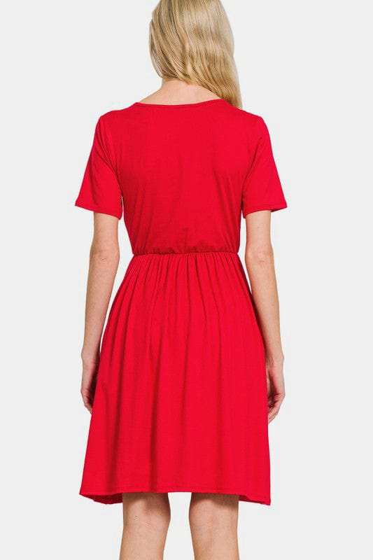 Zenana Surplice Short Sleeve Brushed DTY Dress - Trendsi - Flyclothing LLC