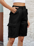 High Waist Denim Shorts with Pockets - Trendsi - Flyclothing LLC