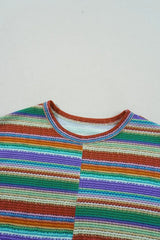Multicolour Striped Twist Hem Cap Sleeve Top - Trendsi - Flyclothing LLC