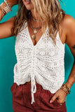 Hollowed Knit V Neck Drawstring Sweater Vest - Trendsi