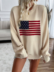 Devine US Flag Round Neck Long Sleeve Knit Top - Trendsi
