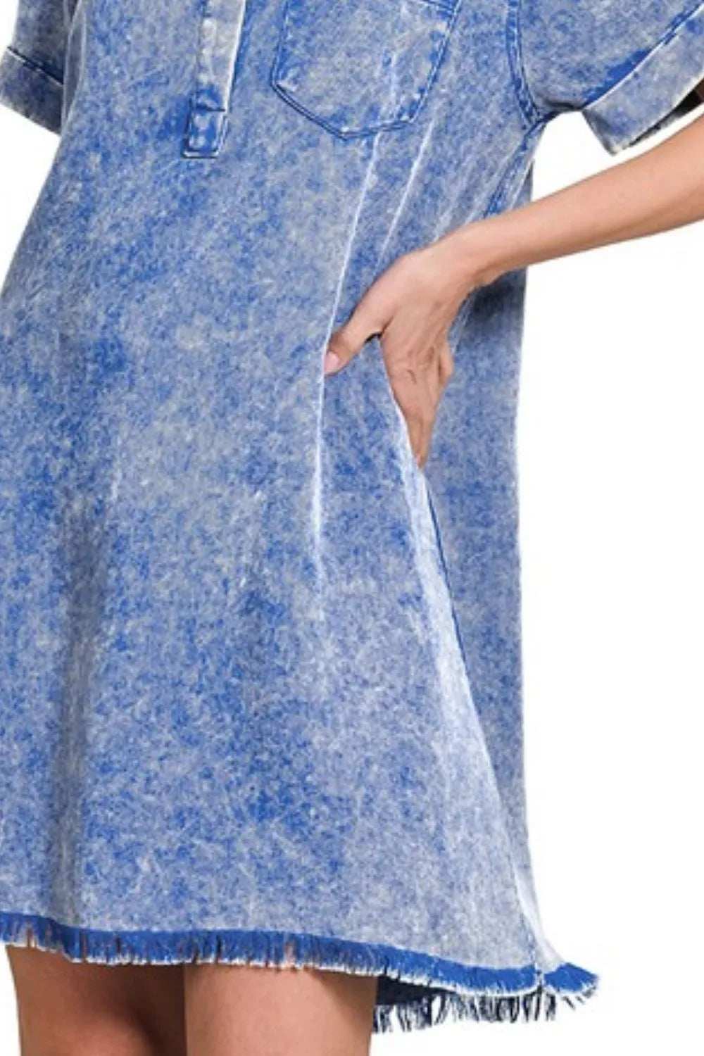 Zenana Tencel Mineral Washed Collared Shirts Dress - Trendsi - Flyclothing LLC