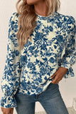 Printed Mock Neck Flounce Sleeve Blouse - Trendsi - Flyclothing LLC