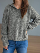 Collared Neck Long Sleeve Sweater - Trendsi - Flyclothing LLC