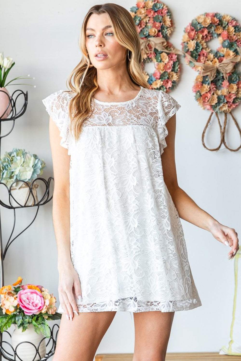 Heimish Full Size Round Neck Cap Sleeve Lace Top - Trendsi - Flyclothing LLC