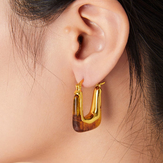 Resin Copper U Shape Earrings - Trendsi
