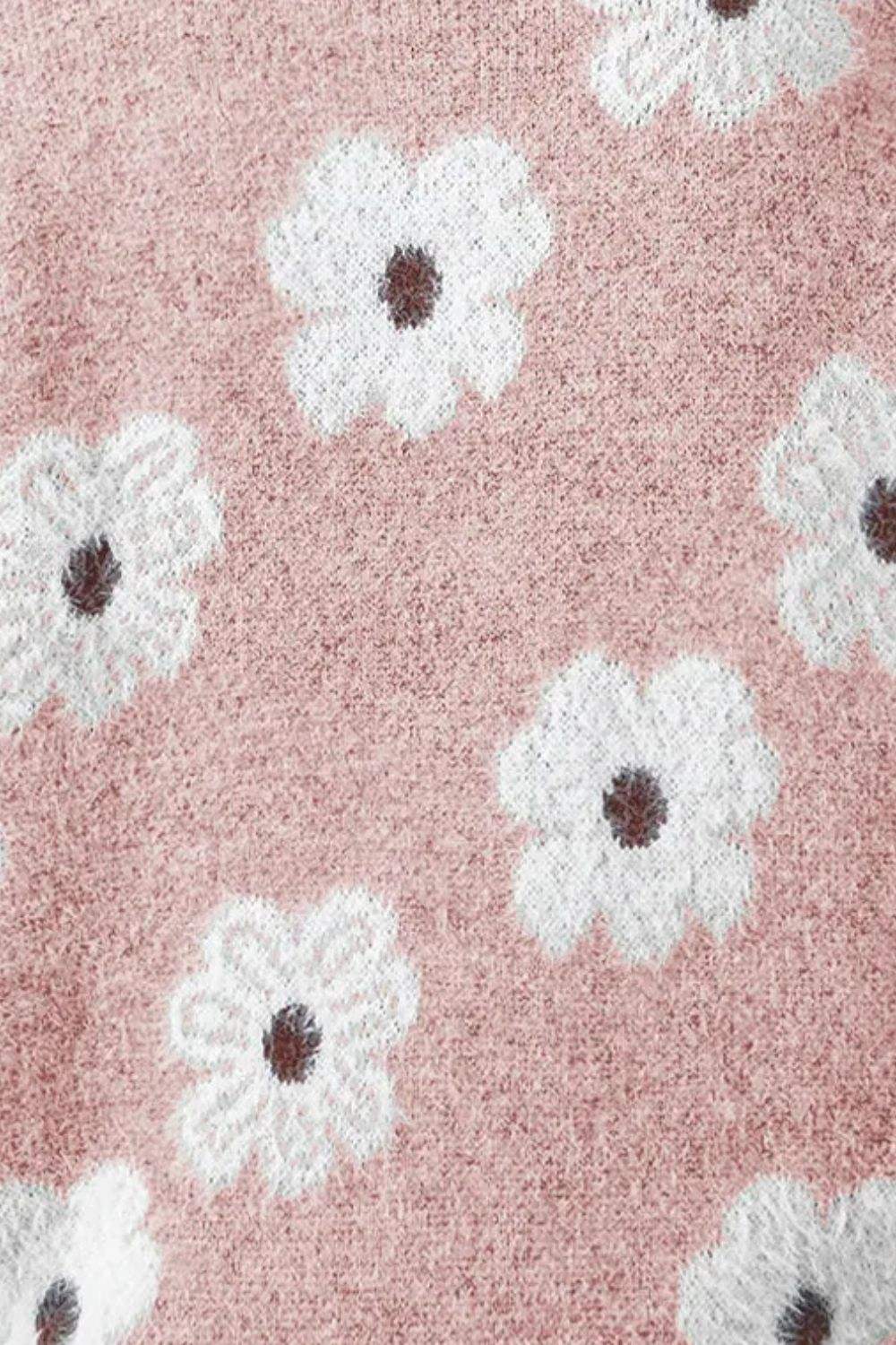 Flower Half Zip Long Sleeve Sweater - Trendsi - Flyclothing LLC