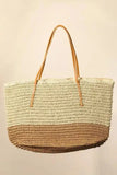 Fame Straw Braided Beach Tote Bag - Trendsi