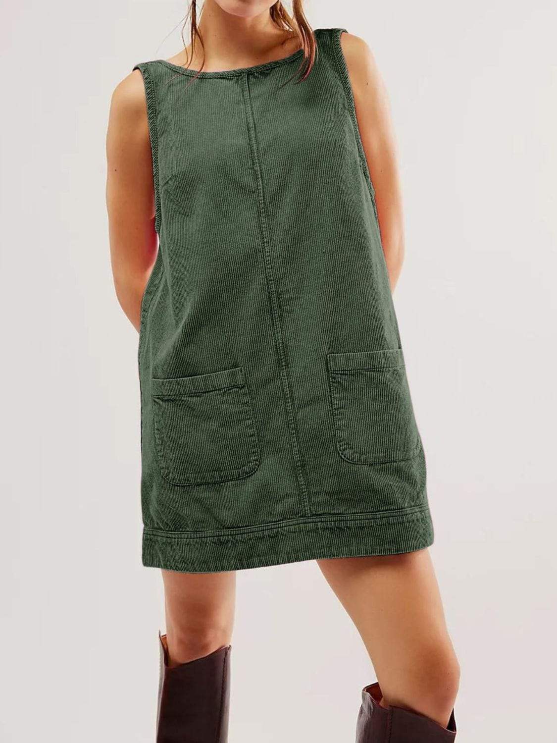 Mandy Round Neck Wide Strap Mini Dress with Pockets - Trendsi - Flyclothing LLC