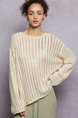 POL Openwork Round Neck Knit Top with Shiny Detail - Trendsi - Flyclothing LLC