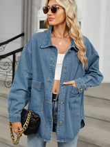 Removable Hood Button Up Long Sleeve Denim Jacket - Trendsi - Flyclothing LLC