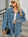 Removable Hood Button Up Long Sleeve Denim Jacket - Trendsi