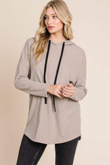 BOMBOM Contrast Drawstring Drop Shoulder Knit Hoodie - Trendsi - Flyclothing LLC