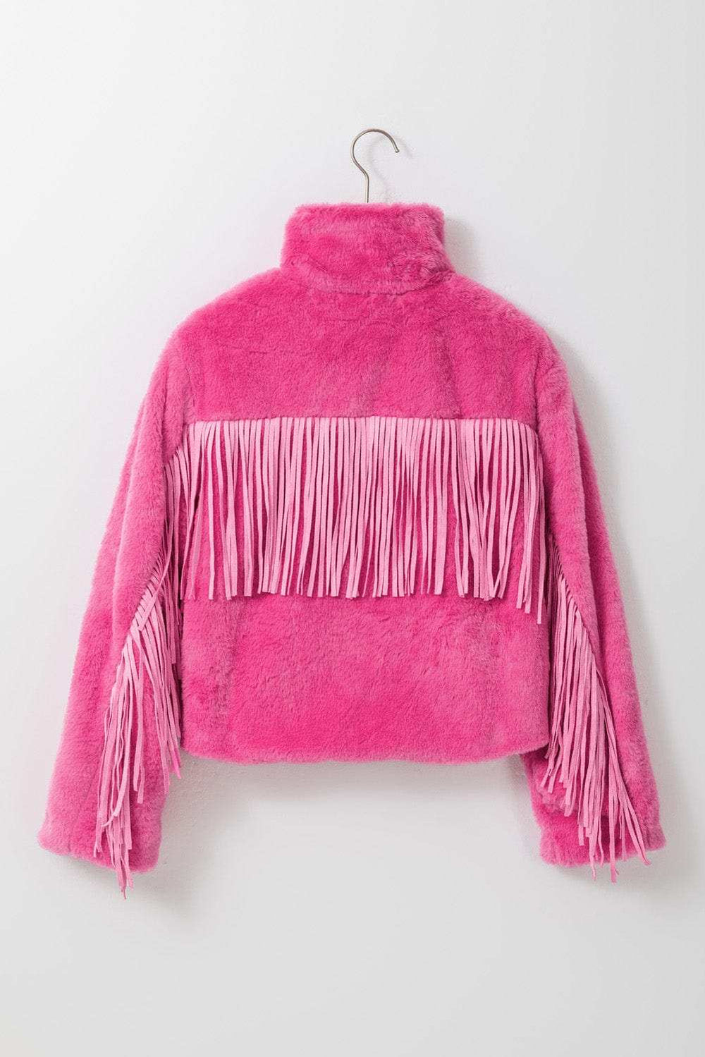 Fringed Zip Up Fleece Jacket - Trendsi - Flyclothing LLC
