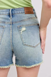 Judy Blue Full Size High Rise Washed Fly Stitch Detail and Destroy Denim Shorts Plus Size - Trendsi