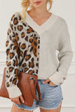 Leopard V Neck Drop Shoulder Sweater - Trendsi - Flyclothing LLC