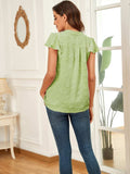 Swiss Dot Notched Cap Sleeve Blouse - Trendsi - Flyclothing LLC