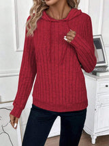 Drawstring Ribbed Long Sleeve Hoodie - Trendsi - Flyclothing LLC