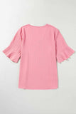 Plus Size V-Neck Half Sleeve Blouse - Trendsi - Flyclothing LLC