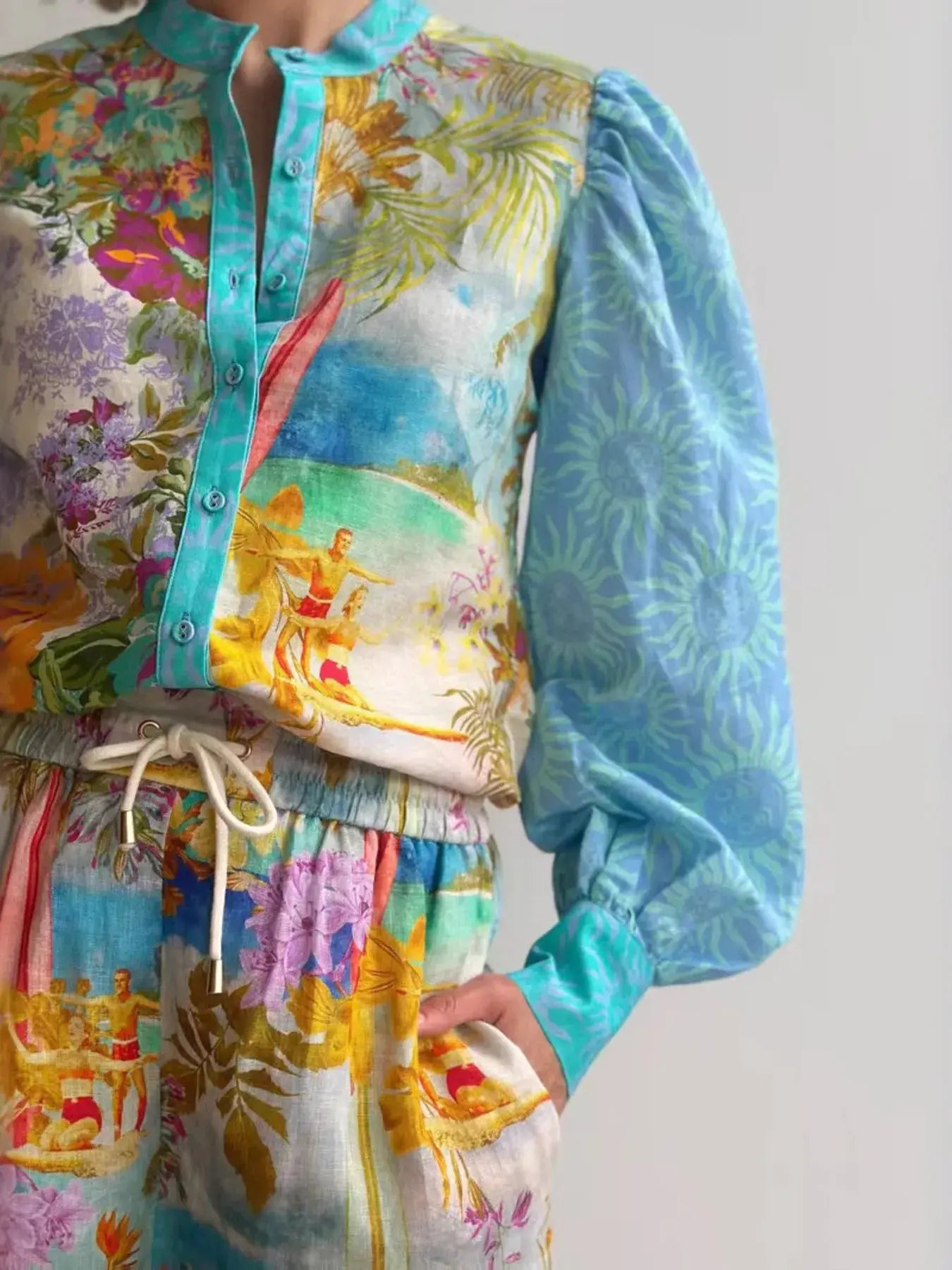 Printed Button Up Shirt and Shorts Set - Trendsi - Flyclothing LLC