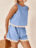 Contrast Trim Sleeveless Top and Shorts Set - Trendsi - Flyclothing LLC