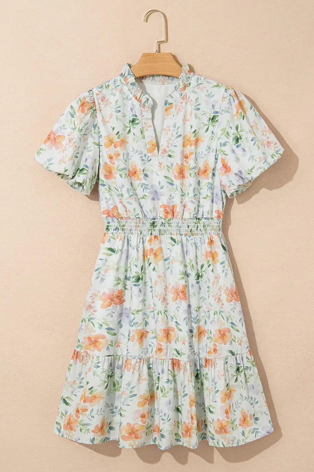 Frill Notched Puff Sleeve Dress - Trendsi - Flyclothing LLC