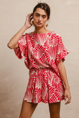 BiBi Print Woven Ruffled Sleeves Top - Trendsi - Flyclothing LLC