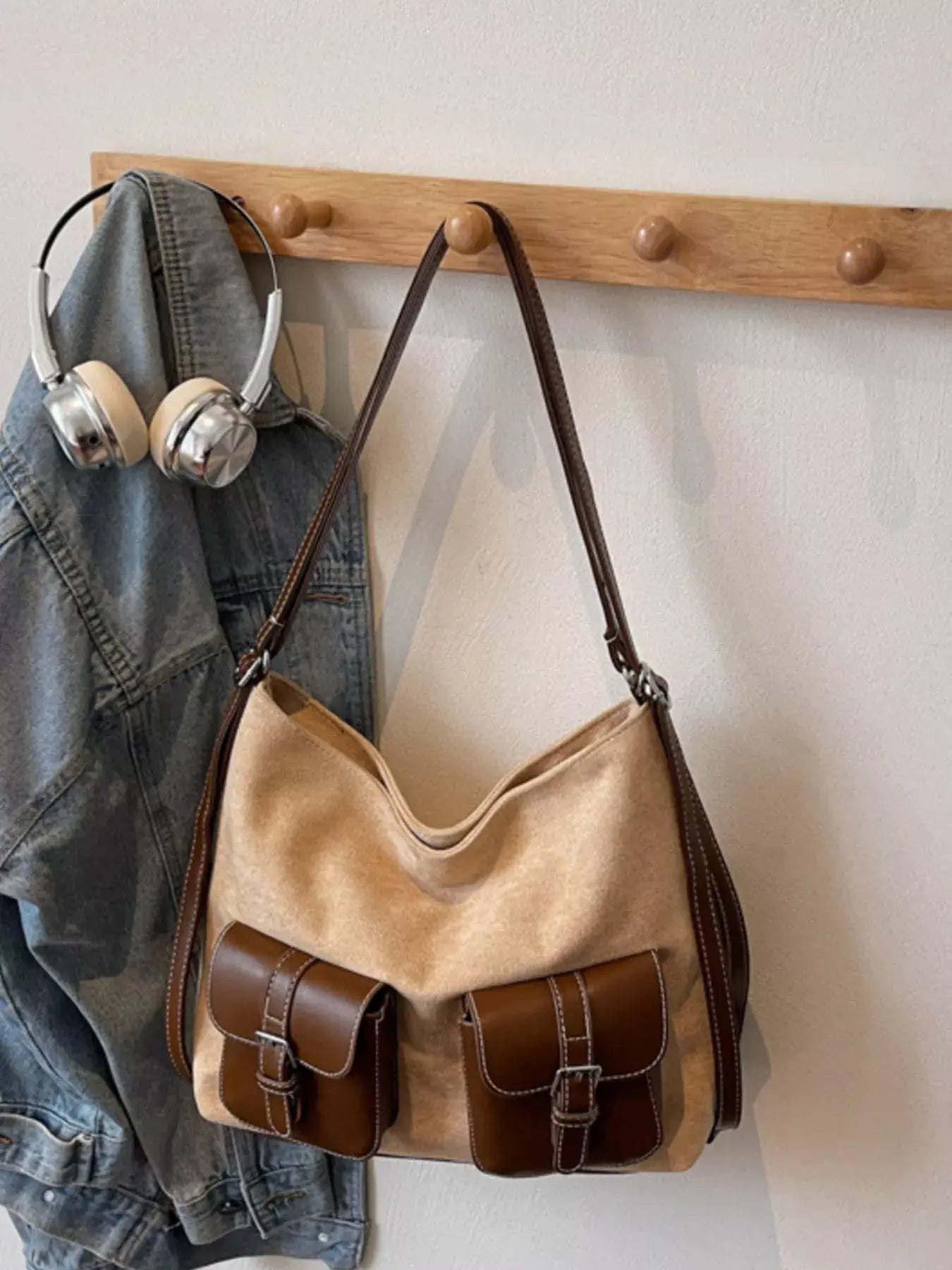 Buckle Pocket Shoulder Handbag - Trendsi - Flyclothing LLC