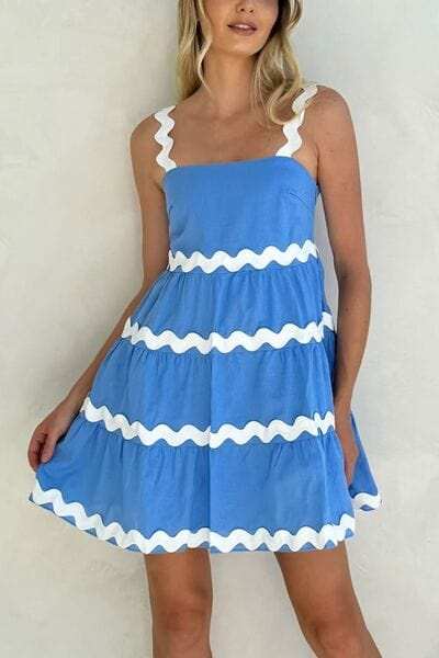 Contrast Trim Square Neck Tiered Dress - Trendsi - Flyclothing LLC