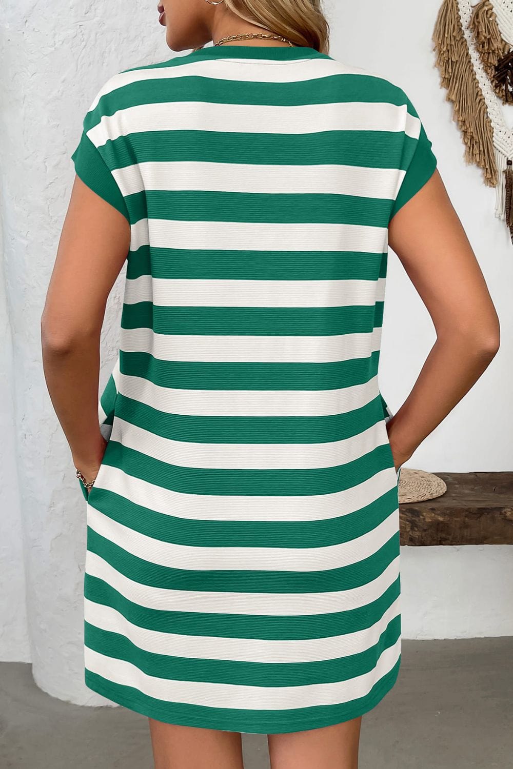 Contrast Striped Round Neck Short Sleeve Mini Dress - Trendsi