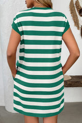 Contrast Striped Round Neck Short Sleeve Mini Dress - Trendsi