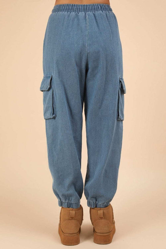 VERY J Washed Drawstring Jogger Cargo Jeans - Trendsi - Flyclothing LLC