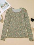 Floral Print Mesh Long Sleeve Top - Trendsi - Flyclothing LLC