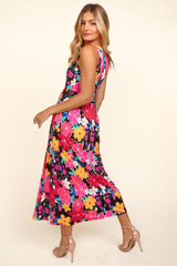 Haptics Pocketed Floral Round Neck Sleeveless Midi Dress - Trendsi