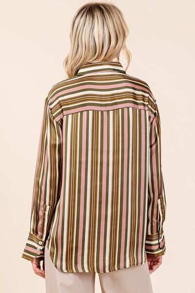Mittoshop Striped Button Down Satin Shirt - Trendsi - Flyclothing LLC