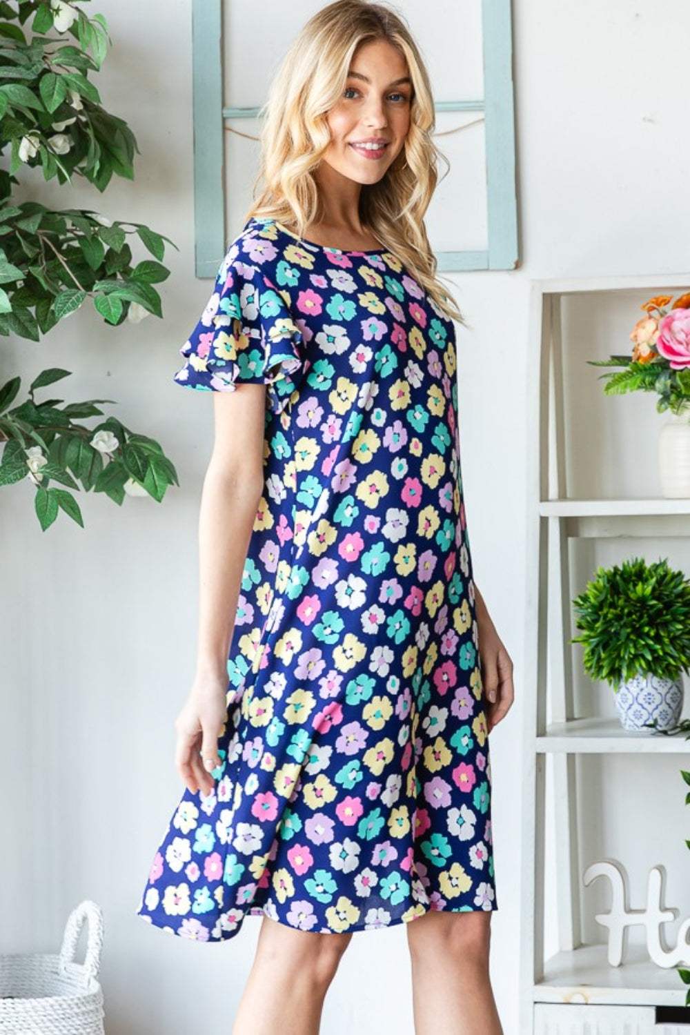 Heimish Full Size Floral Ruffled Short Sleeve Dress with Pockets - Trendsi - Flyclothing LLC