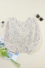 Twisted Confetti Boat Neck Sweater - Trendsi - Flyclothing LLC