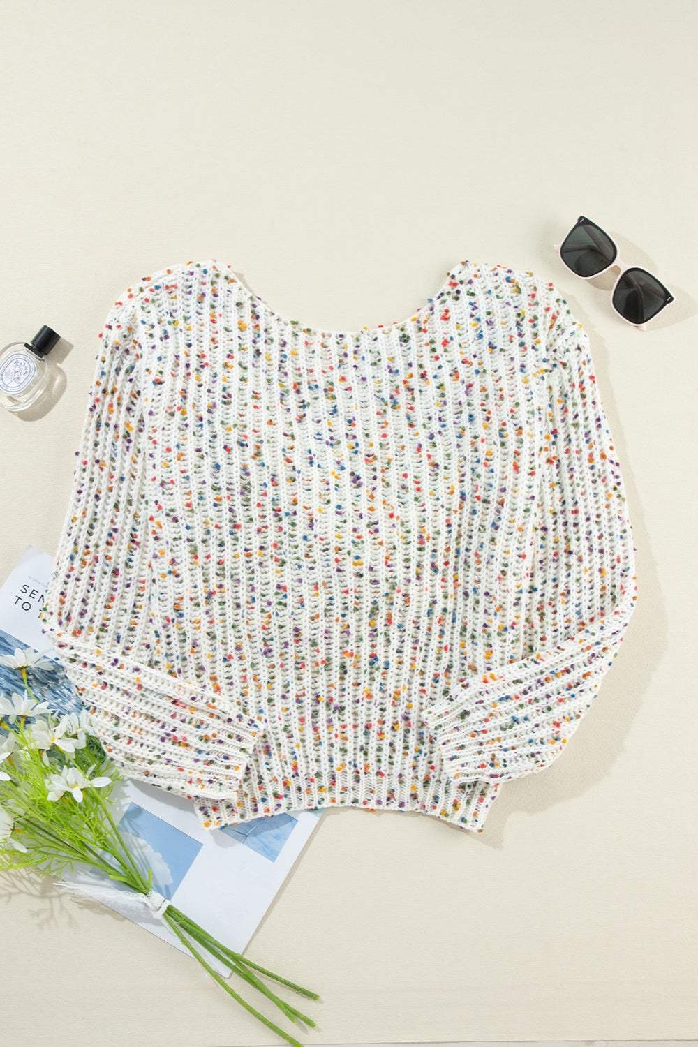 Twisted Confetti Boat Neck Sweater - Trendsi - Flyclothing LLC